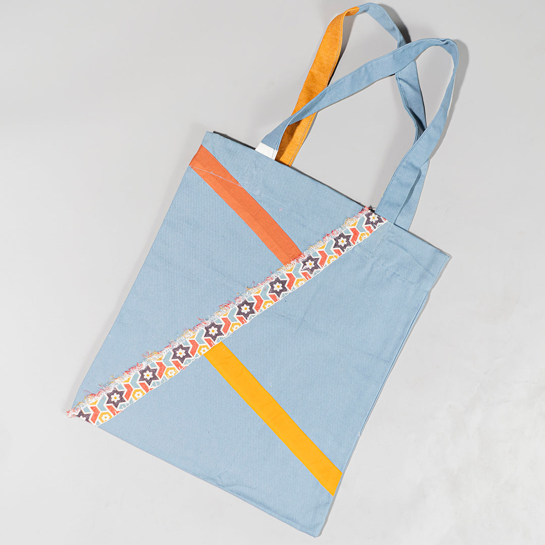 Resha Canvas Tote Bag with Appliqué Lines