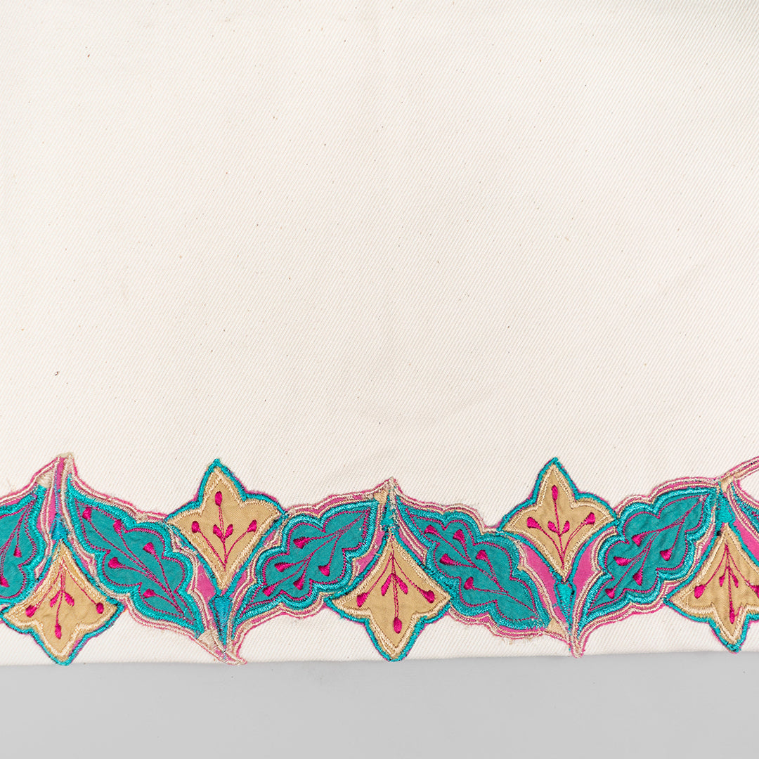 Meherbaan Canvas Tote Bag with Appliqué Border