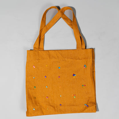 Zari Beadwork Capacity Tote – Sunset Orange Denim