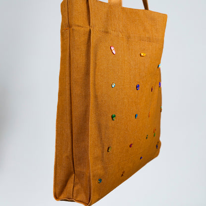 Zari Beadwork Capacity Tote – Sunset Orange Denim