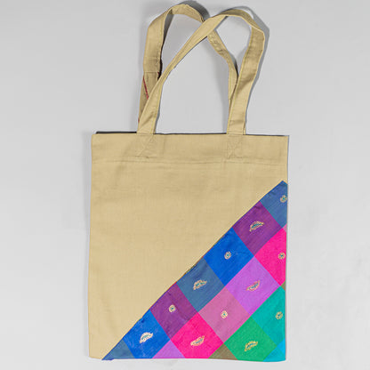 Rangrez Canvas Tote Bag with Banarsi Appliqué