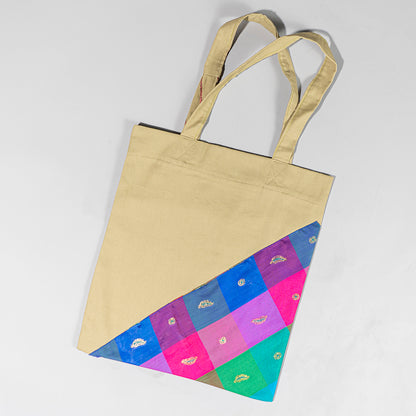 Rangrez Canvas Tote Bag with Banarsi Appliqué