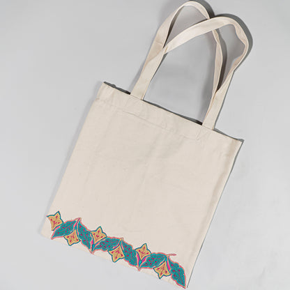 Meherbaan Canvas Tote Bag with Appliqué Border